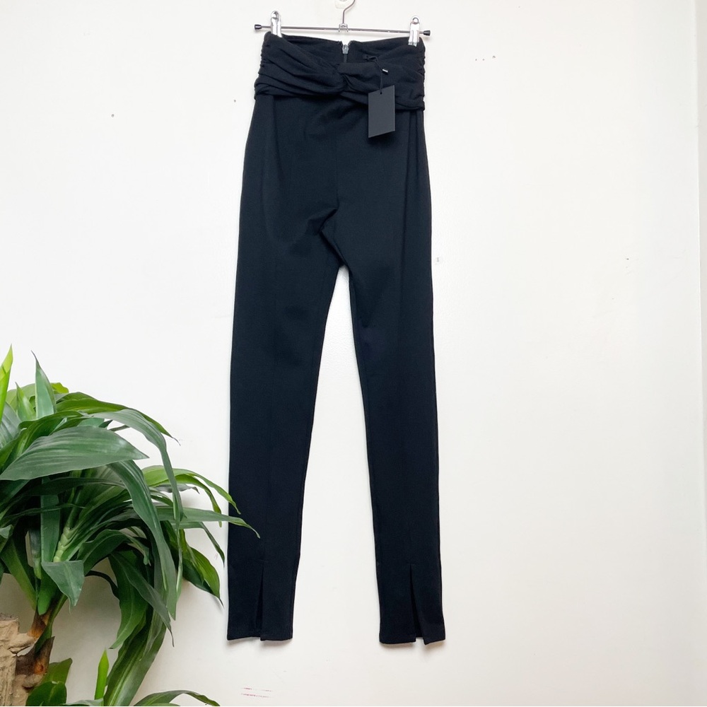 NWT NBD Black High Waist Ruched Waist Slim Ankle Slit Pants XS